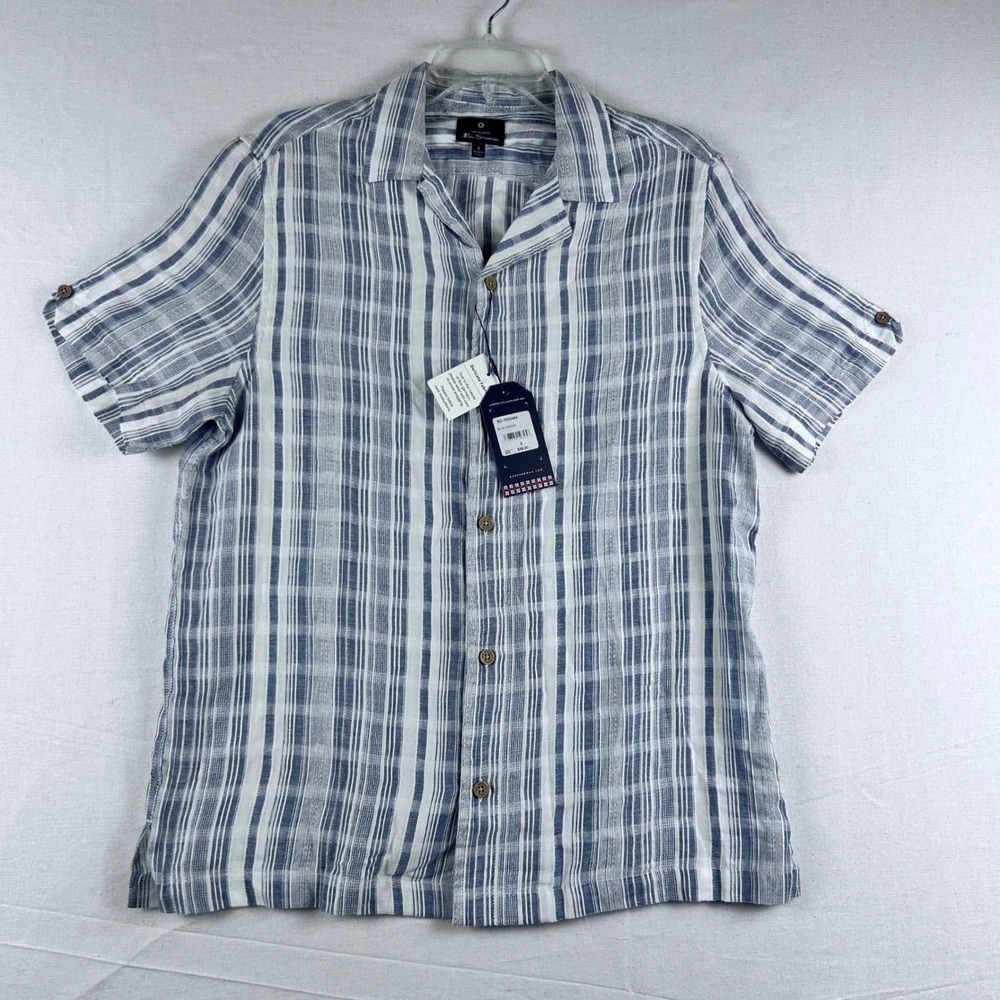 Ben Sherman Mens Blue Horizon Striped Short Sleeve Button Down Shirt BS15SW464 S
